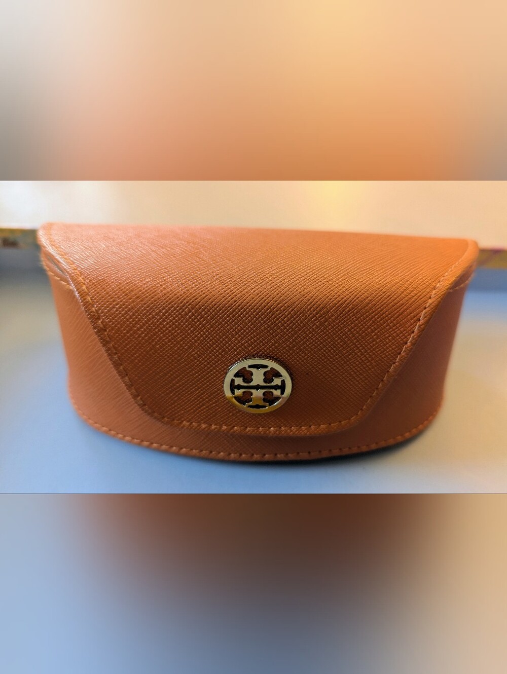 Tory Burch Faux Leather Textured Orange Eyeglasses Sunglasses Case
